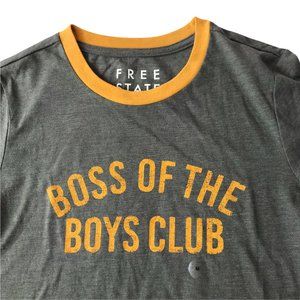 New NWT FREE STATE T Shirt Ringer Gray Yellow Women's M Boss of the Boys Club